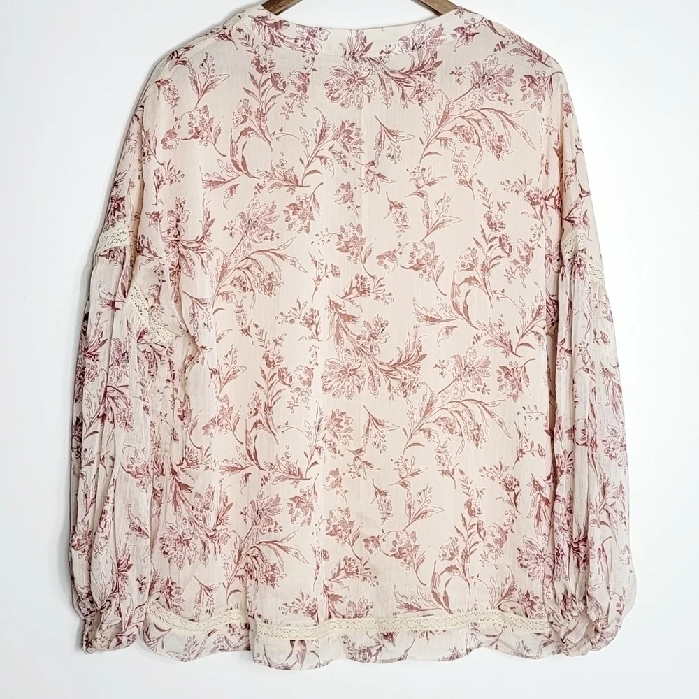 Miss Me Floral Boho Tie Women's Pullover Long Sleeves Women's Blouse Size M - Picture 7 of 7